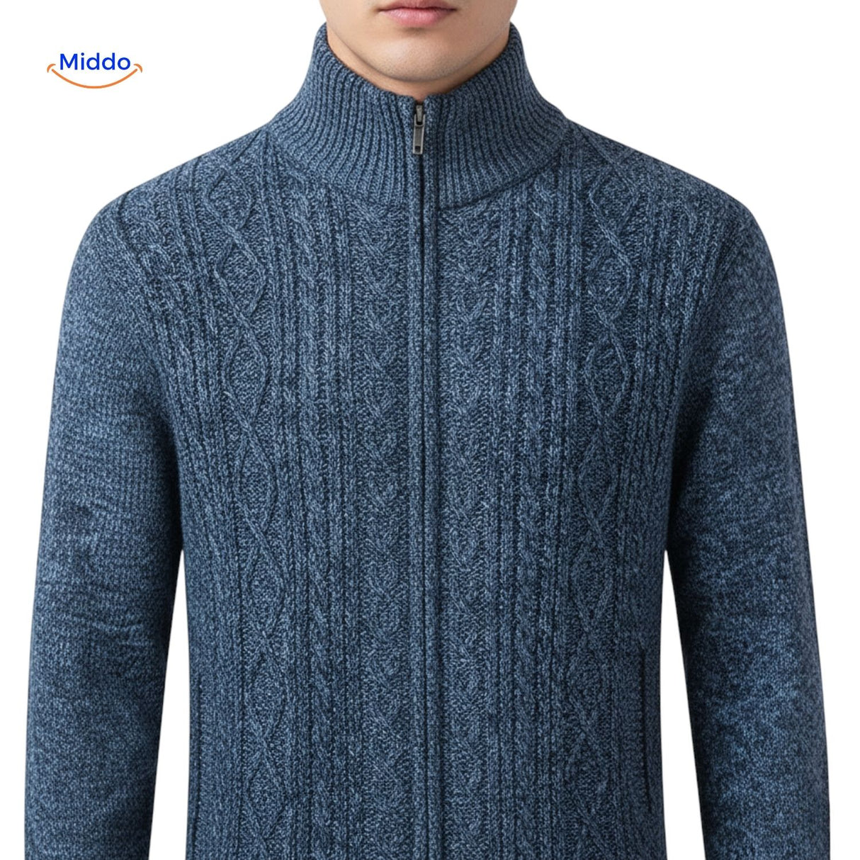 thermoknit vest heren vooraanzicht blauw dichtgeritst www.middo.nl
