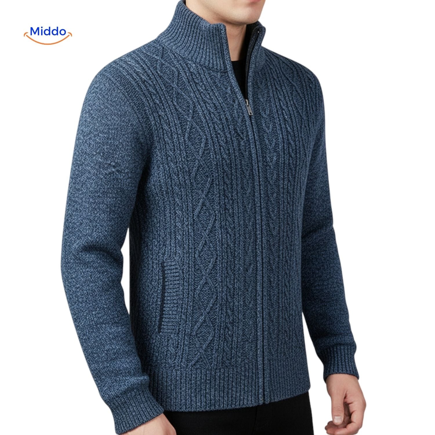 thermoknit vest heren zijkant close up blauw www.middo.nl