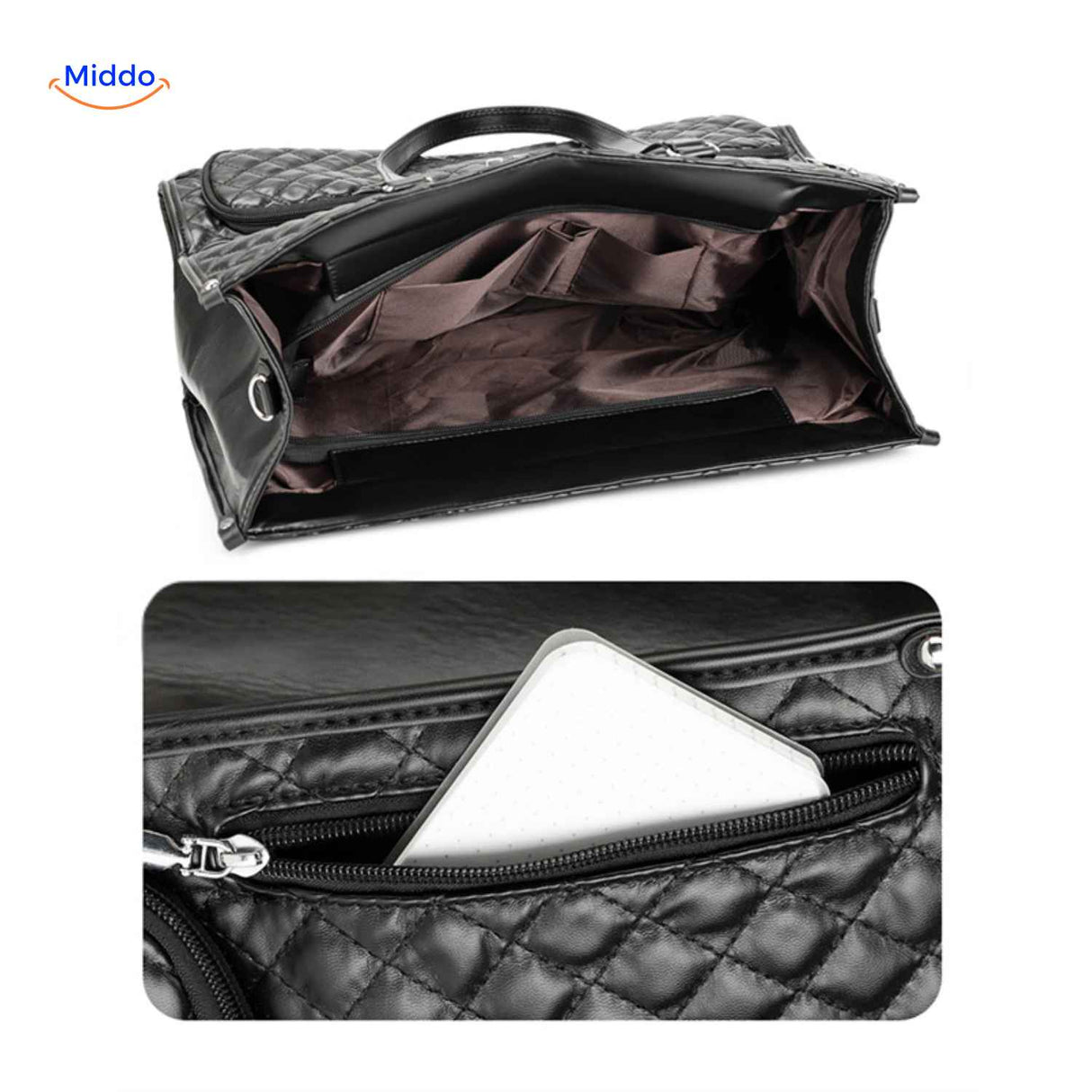 totezia tas zwart grote inhoud met rits en tabletvak www.middo.nl