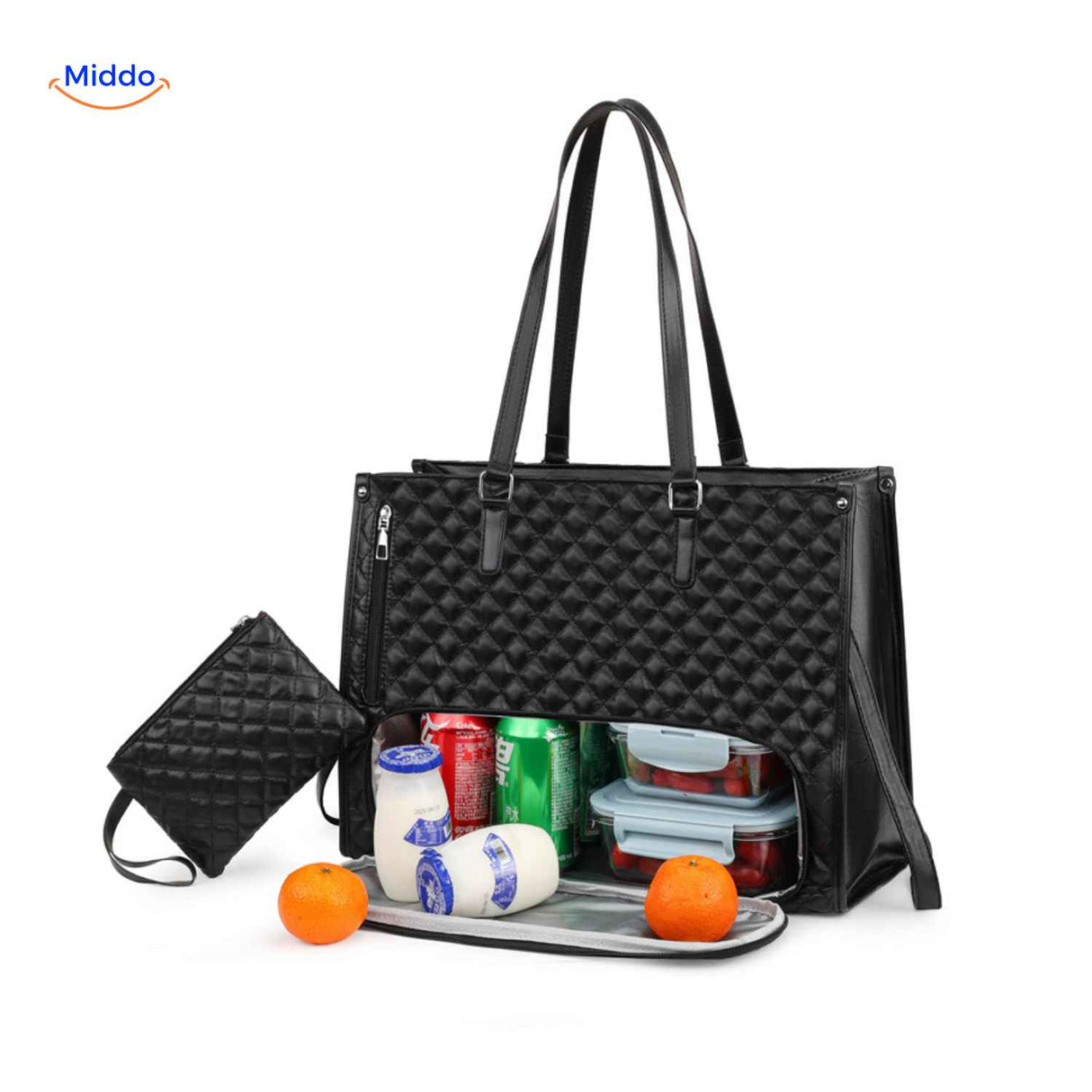 totezia tas zwart quilted koelhandtas met lunchvak www.middo.nl