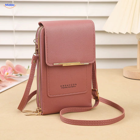 TouchScreenGo crossbody telefoontas, donkerroze