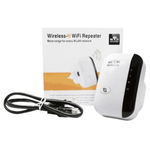 WiFi-repeater met doos, kabel en handleiding voor installatie