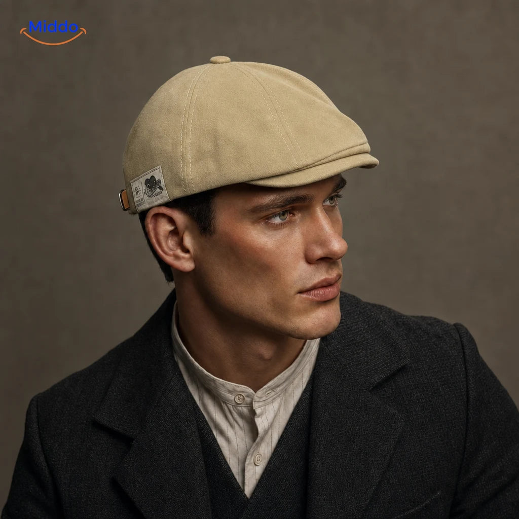 Beige Urban Heritage Flat Cap gedragen door een model