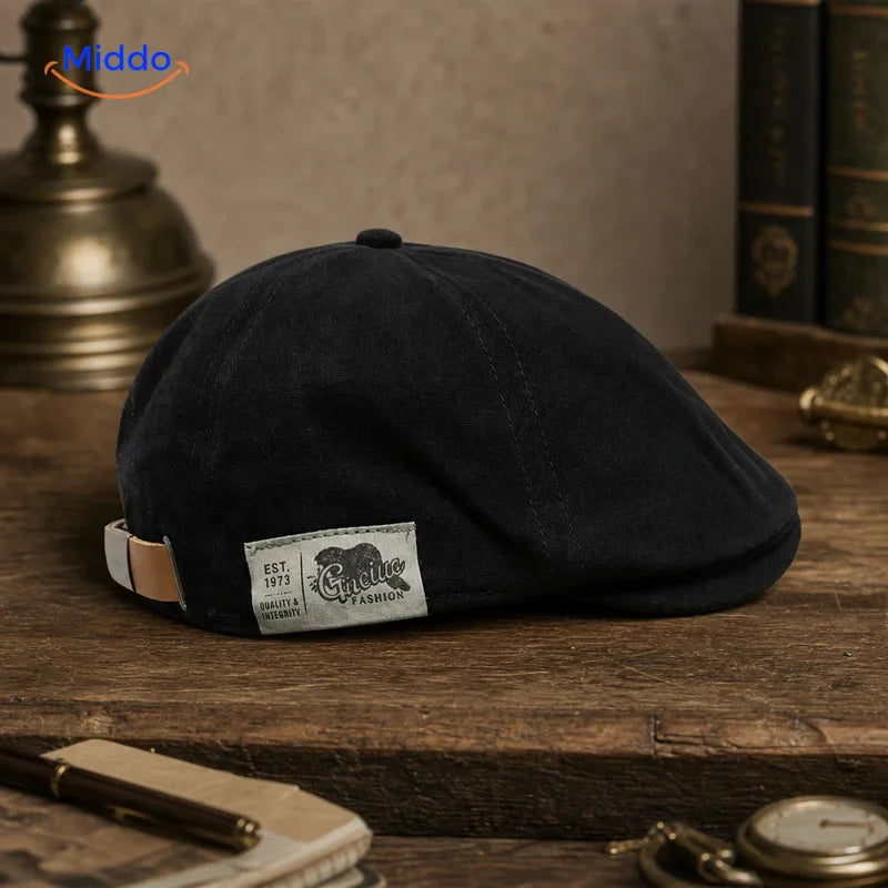 Blauwe Urban Heritage Flat Cap met details van materiaal en pasvorm