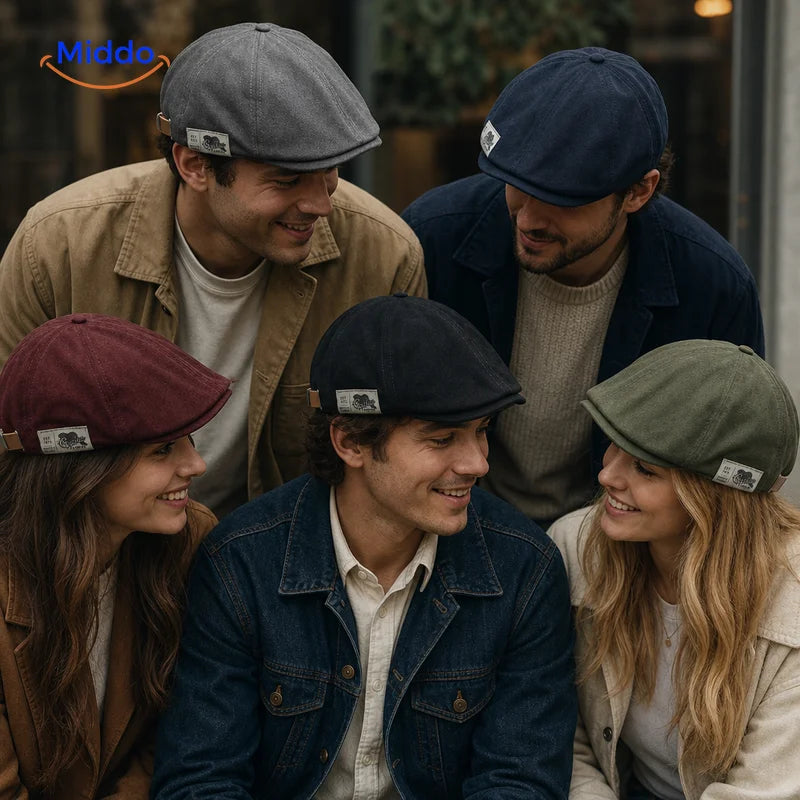 De vijf kleuren van de Urban Heritage Flat Cap bij elkaar