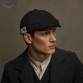 Zwarte Urban Heritage Flat Cap gedragen door een model