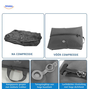 vacubag tas voor en na compressie met handgreep en luchtventiel www.middo.nl