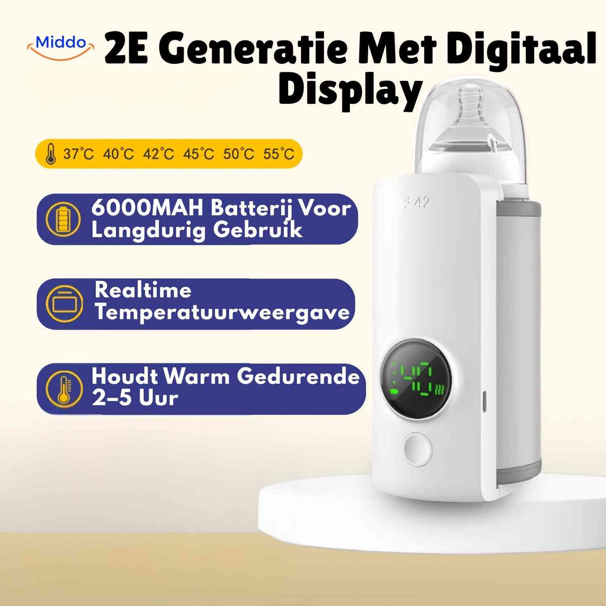 warmiboo flesverwarmer met digitaal display en temperatuurinstelling www.middo.nl