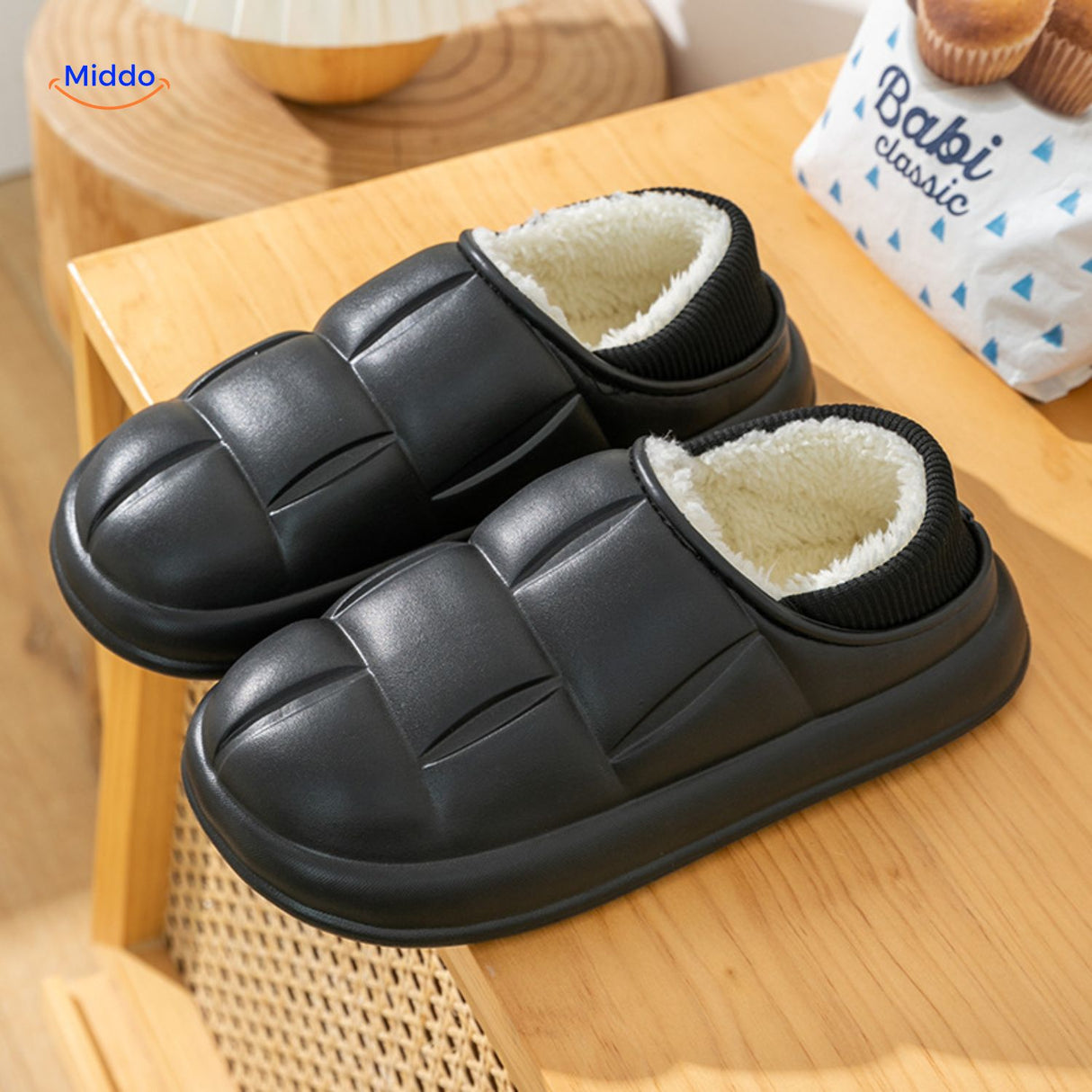 warmstep plus katoenen anti slip slofjes met velvet afwerking Middo