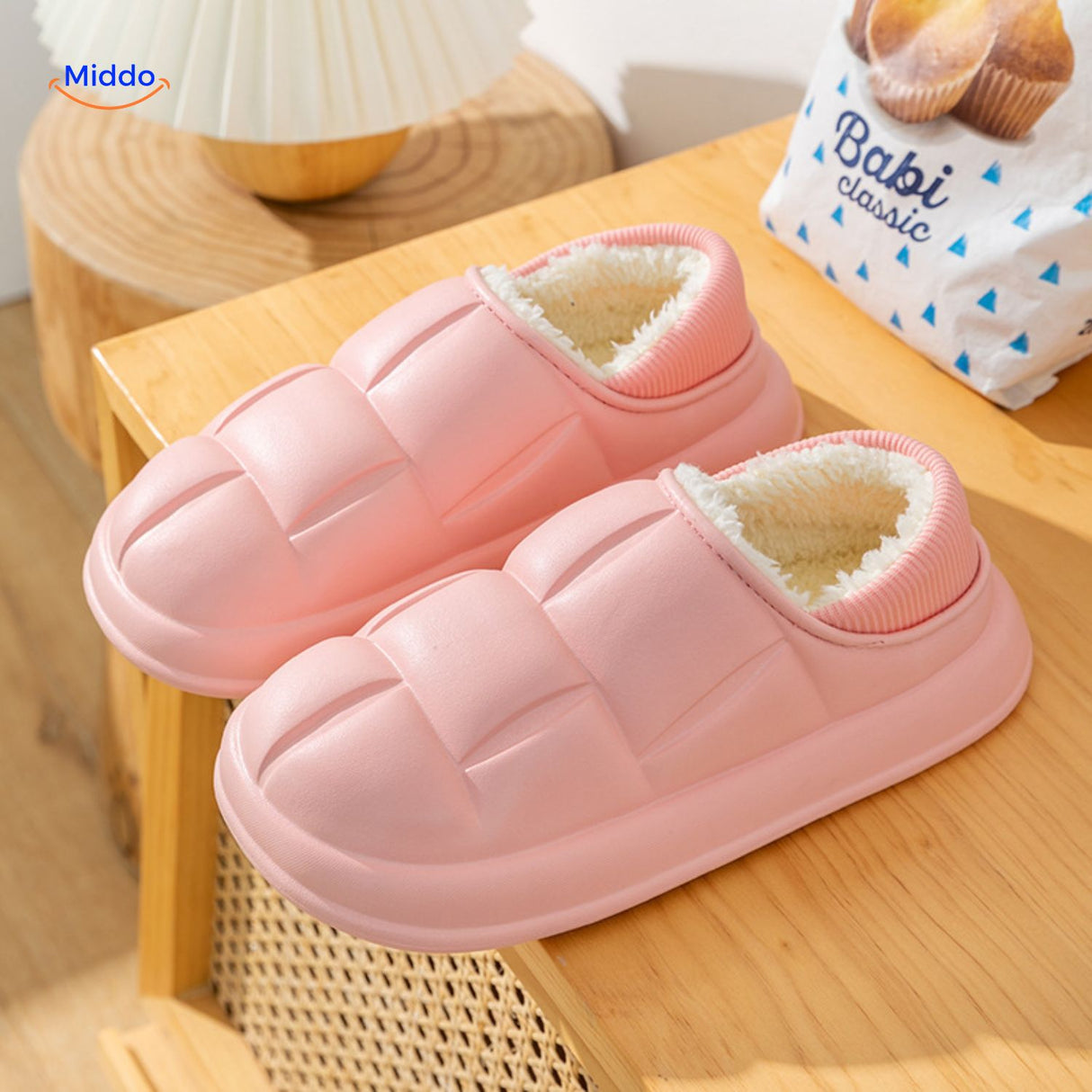 warmstep plus slofjes met anti slip velvet en katoenen bovenkant Middo