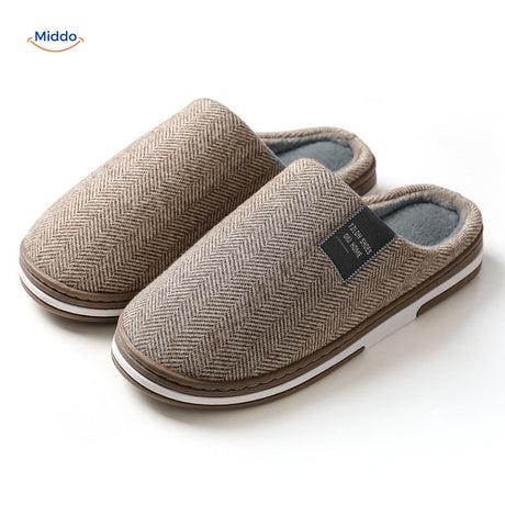 Bruine Warmtique pantoffels met grijze binnenzool en voering