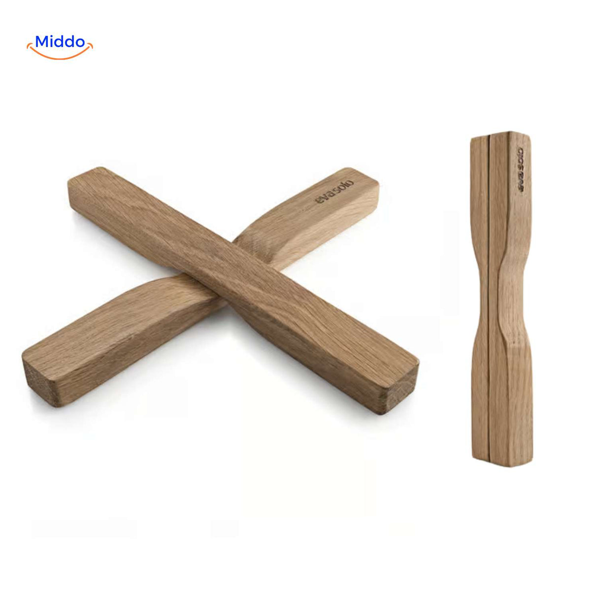 woodinex onderzetter eikenhouten kruisvormige onderzetter met modern uiterlijk www.middo.nl