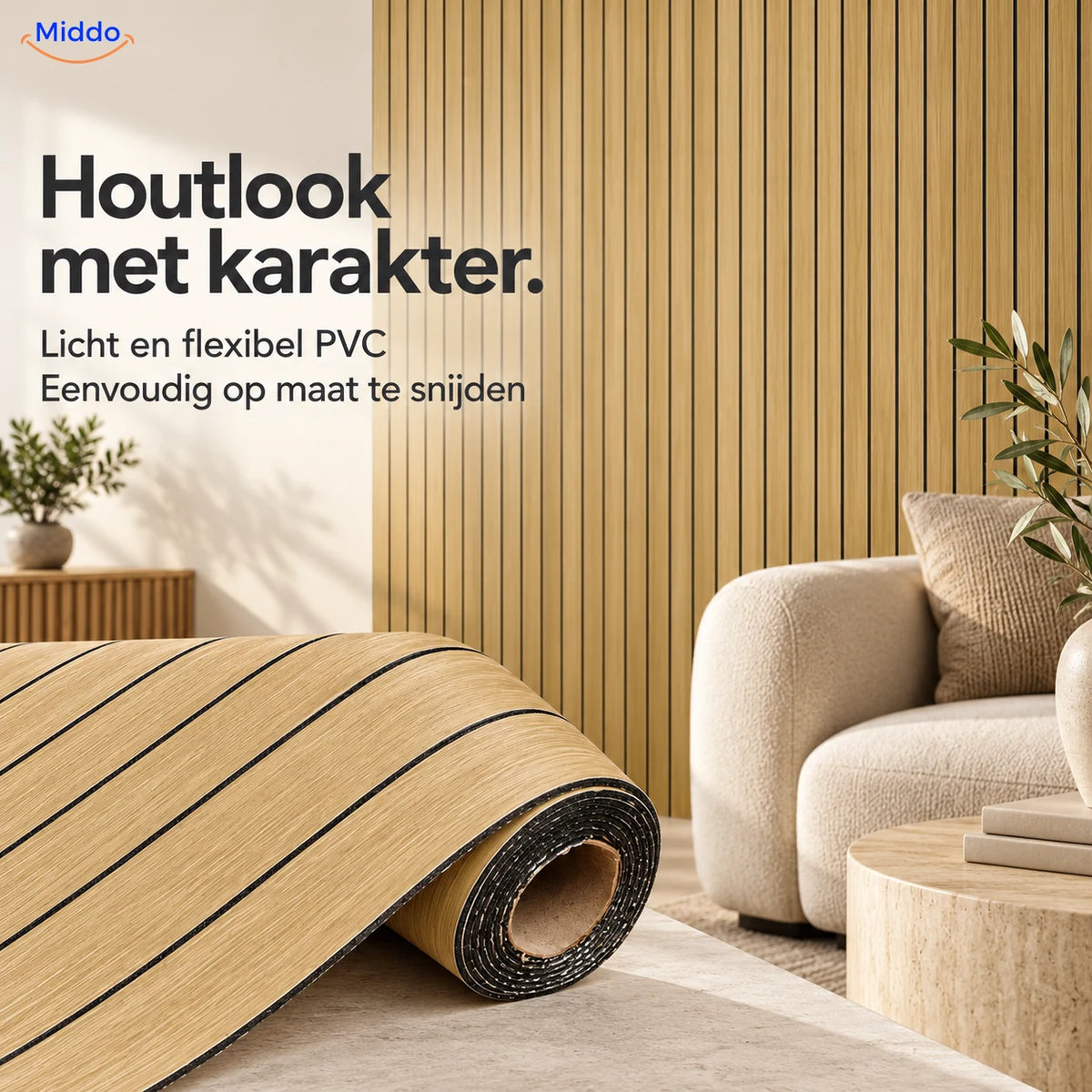 Woodline flexibel PVC met houtstructuur, eenvoudig op maat te snijden