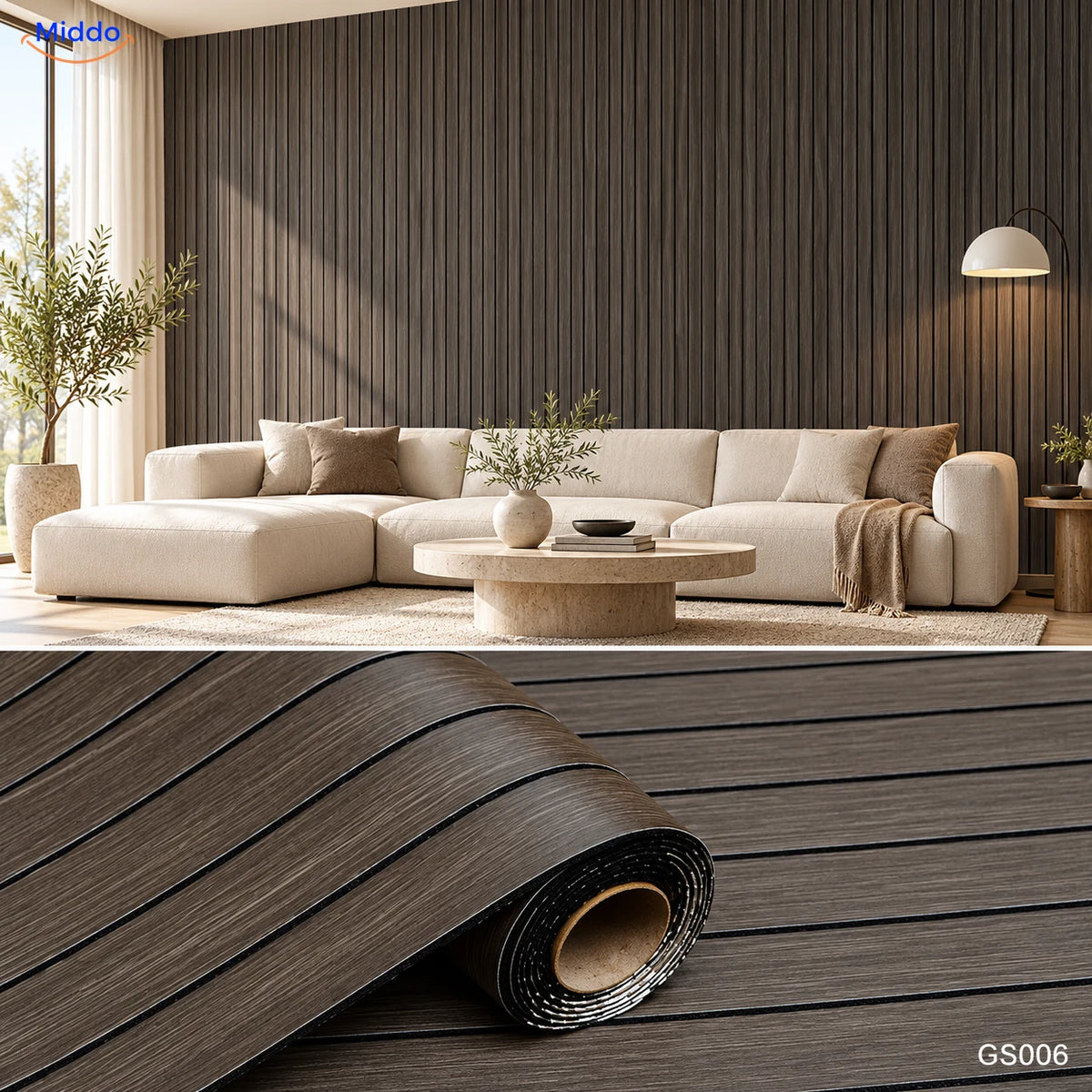 Woodline zelfklevende PVC-wandpanelen – Donkerbruin – GS006