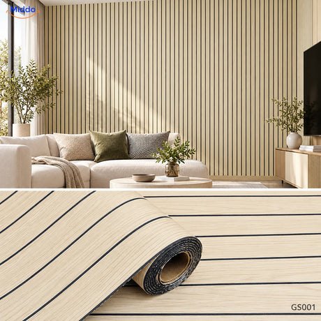 Woodline zelfklevende PVC-wandpanelen – Lichtbeige – GS001