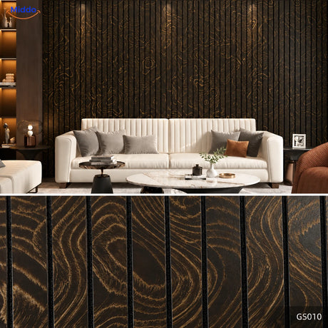 Woodline zelfklevende PVC-wandpanelen – Zwart/goud – GS010