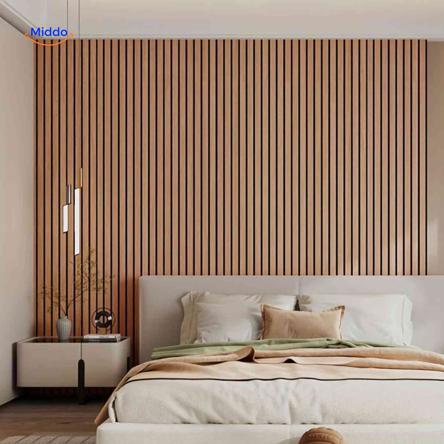 woodline wandpanelen slaapkamer houten lamellen achterwand www.middo.nl