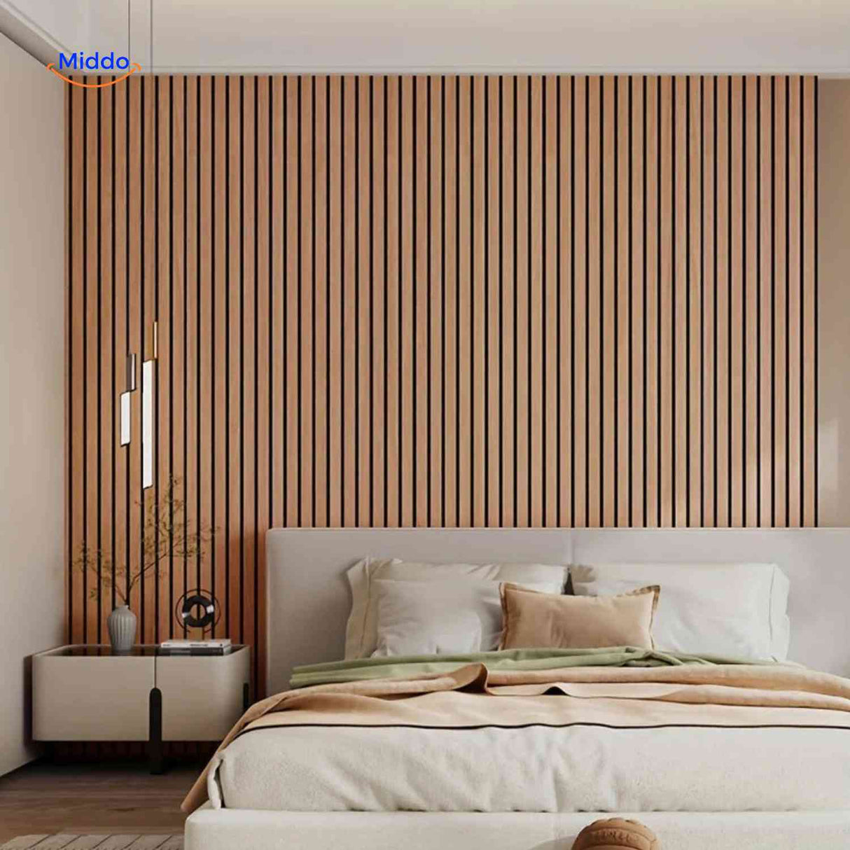 woodline wandpanelen slaapkamer houten lamellen achterwand www.middo.nl