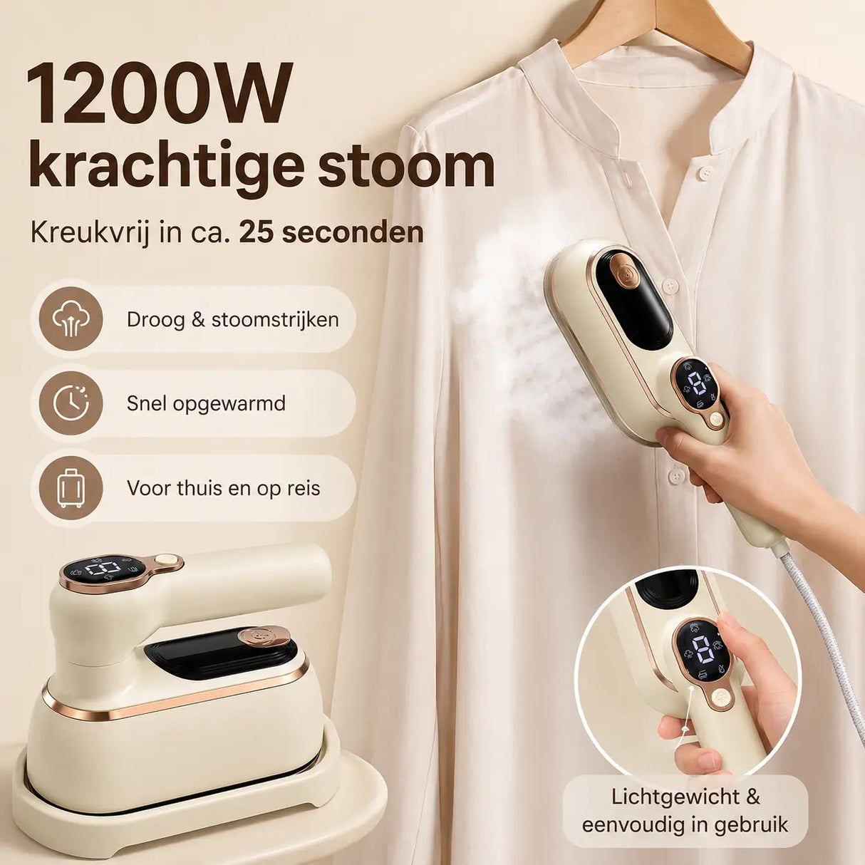 Steamova 2-in-1 stoomstrijkijzer met 1200W krachtige stoom voor kreukvrij resultaat in 25 seconden