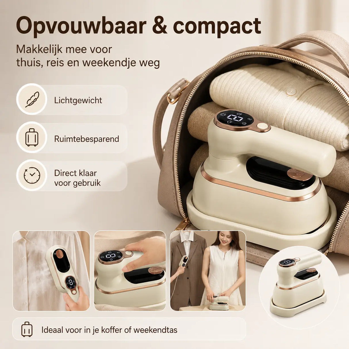 Compacte en opvouwbare Steamova kledingstomer ideaal voor thuis, op reis en in de weekendtas