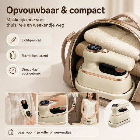 Compacte en opvouwbare Steamova kledingstomer ideaal voor thuis, op reis en in de weekendtas