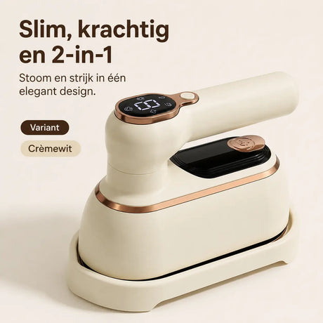 teamova 2-in-1 stoomstrijkijzer in crèmewit met digitaal display en draaibare handgreep