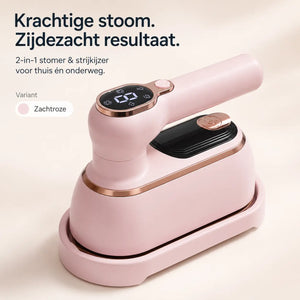 Steamova 2-in-1 stoomstrijkijzer in zachtroze met digitaal display en draaibare handgreep