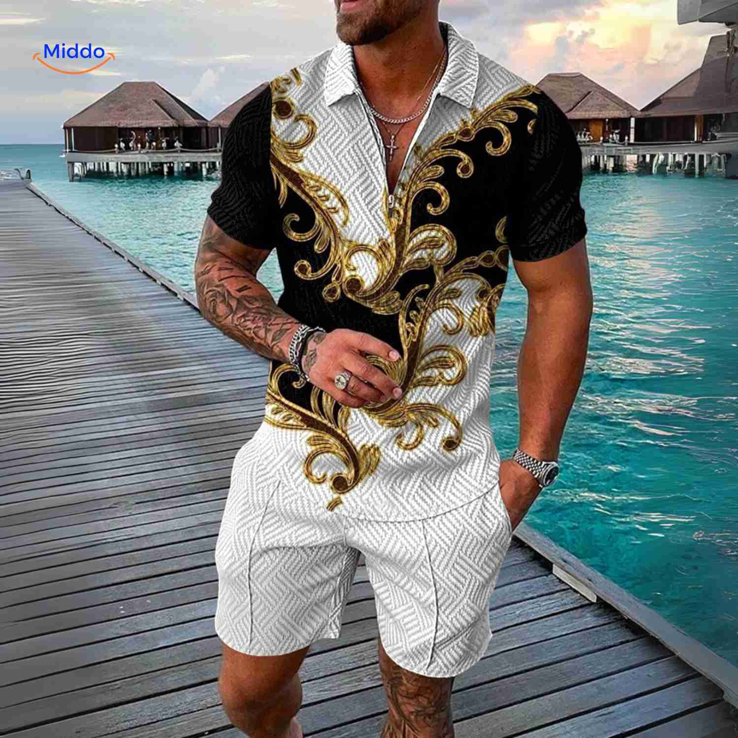 zippora set luxe barok wit zwart goud design zomer herenset www.middo.nl