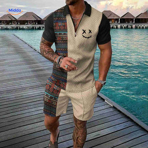 zippora set patroon mix retro beige smiley zomer herenset www.middo.nl