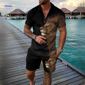zippora set zwart leeuw print krachtige zomer 2delig outfit www.middo.nl