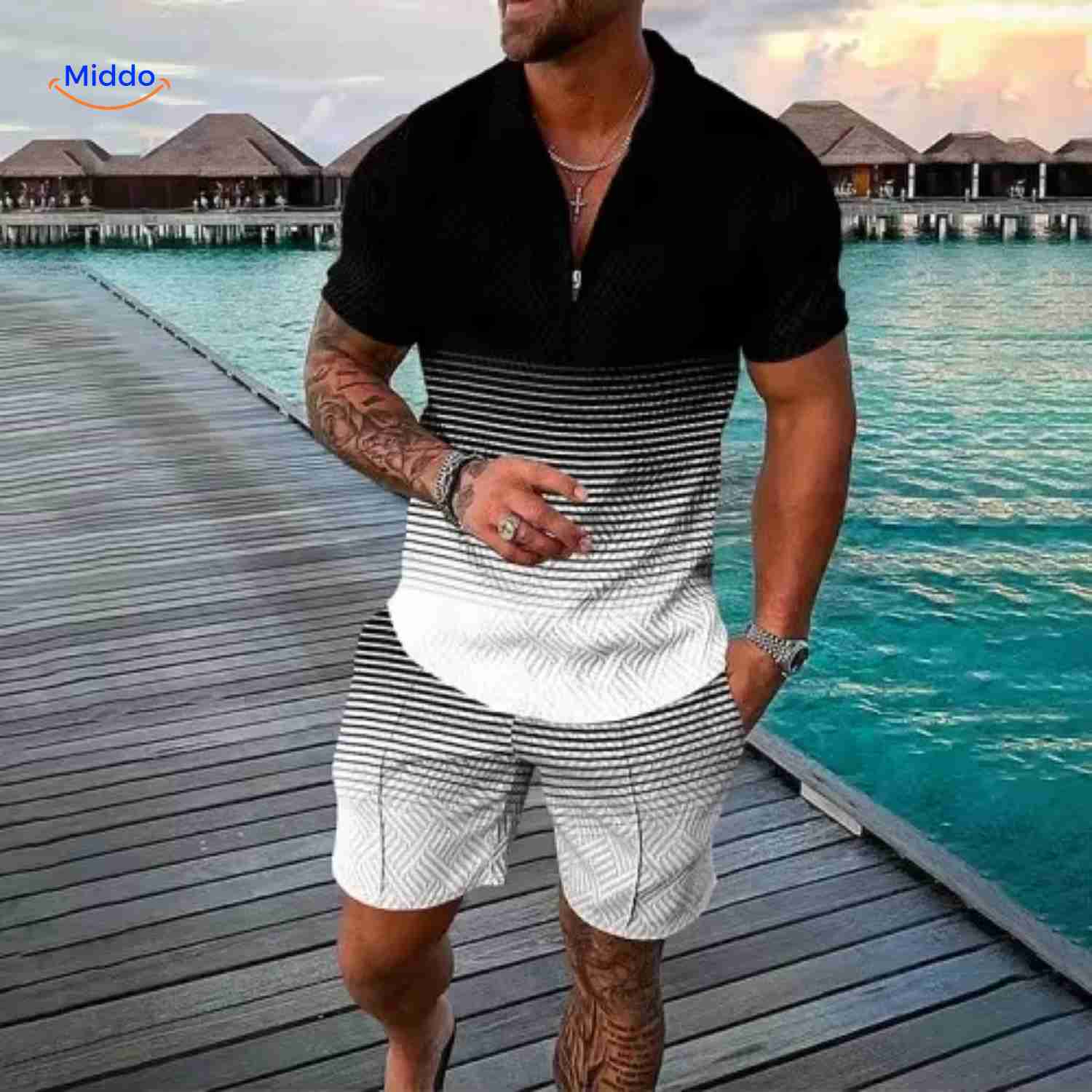 zippora set zwart wit streep gradient zomer outfit heren www.middo.nl